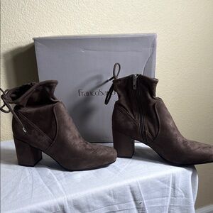 Franco Sarto Brown Heeled Boots with Lace-Up Detail